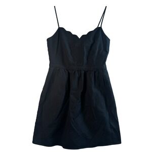 J.Crew Dress Scalloped Neckline Fit & Flare Black Cotton Denim Mini Size 6 LBD